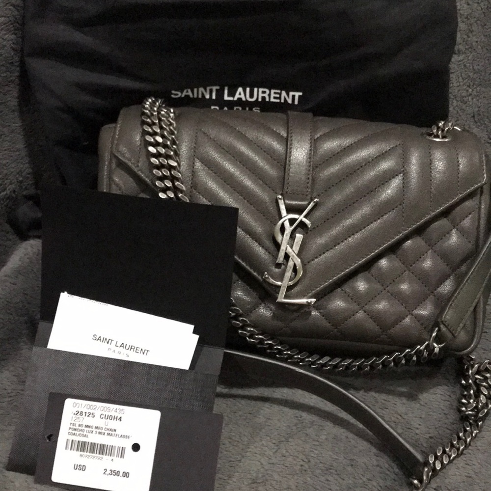 Saint Laurent YSL Mono Med Chain Poncho Lux Coal